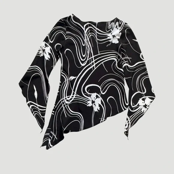 Vintage Ozone USA Black White Asymmetrical Handkerchief Blouse M Y2K Whimsigoth - Picture 4 of 13